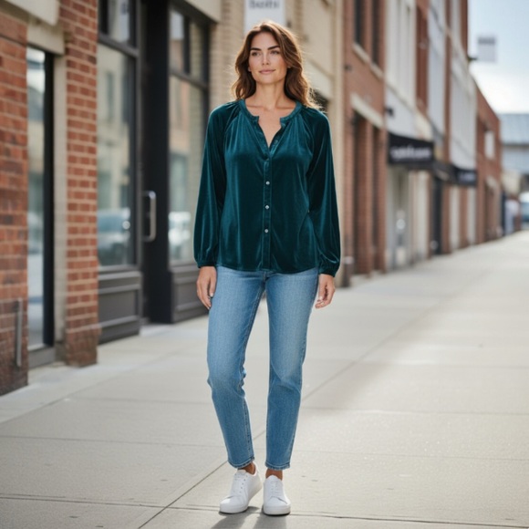 Bobi Los Angeles Jade Velvet Top Size Large - Picture 3 of 14